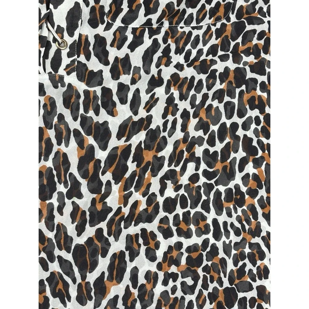 Tory Burch Leopard Print Lace‎ Up Tunic Blouse Silk Blend Size Small